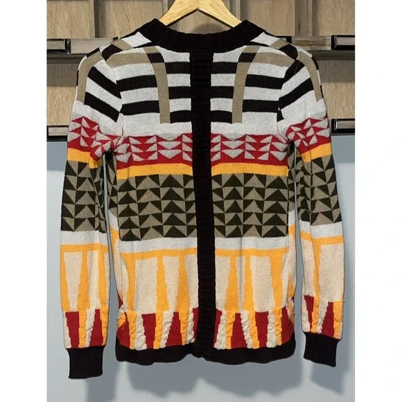 Anthropologie Wool Blend Sparrow Cardigan Sweater Women's M Geometric Brown Red - Picture 3 of 13